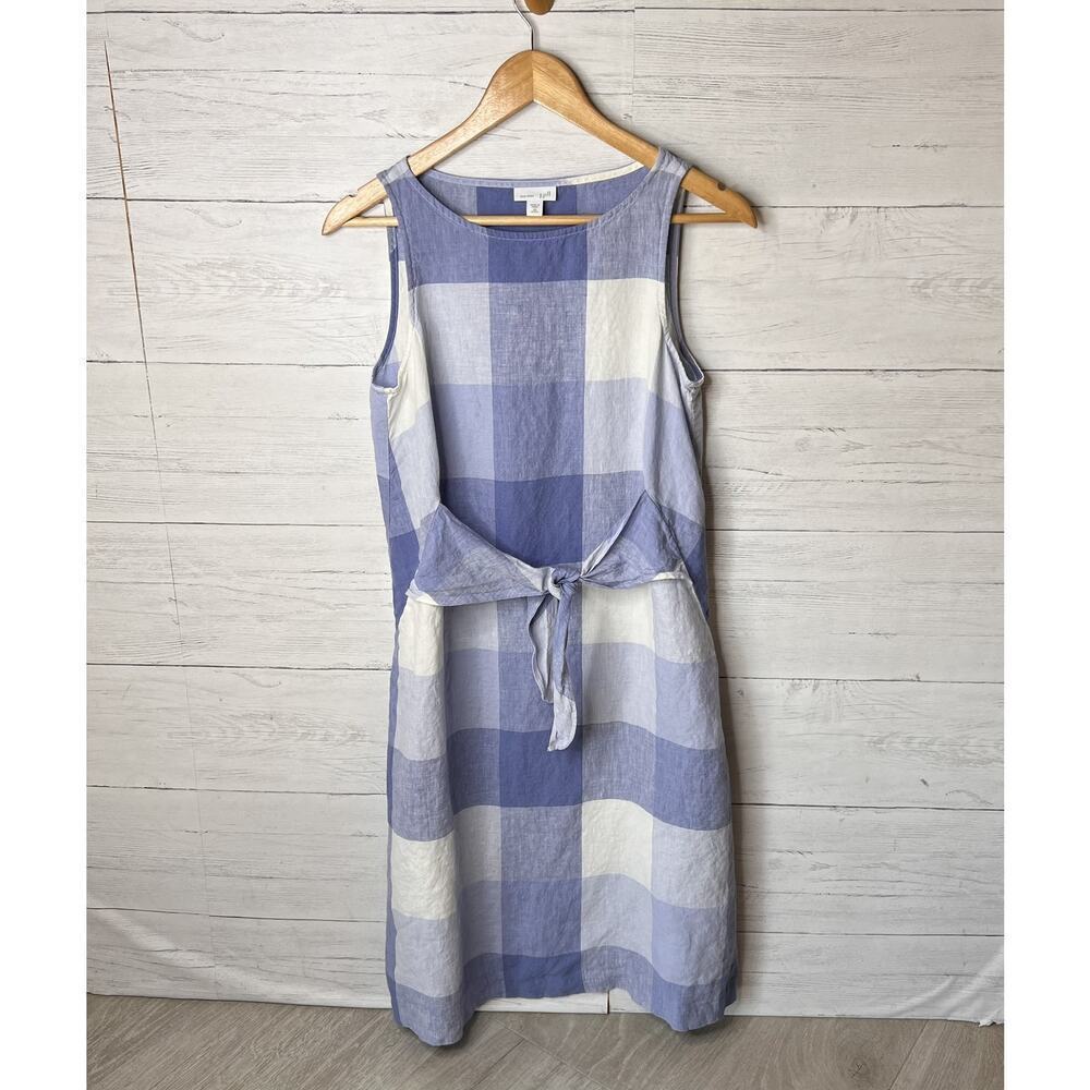 J Jill Dress Womens Size XS Blue & White Love Linen Gingham 100% Linen Tie - Picture 4 of 16